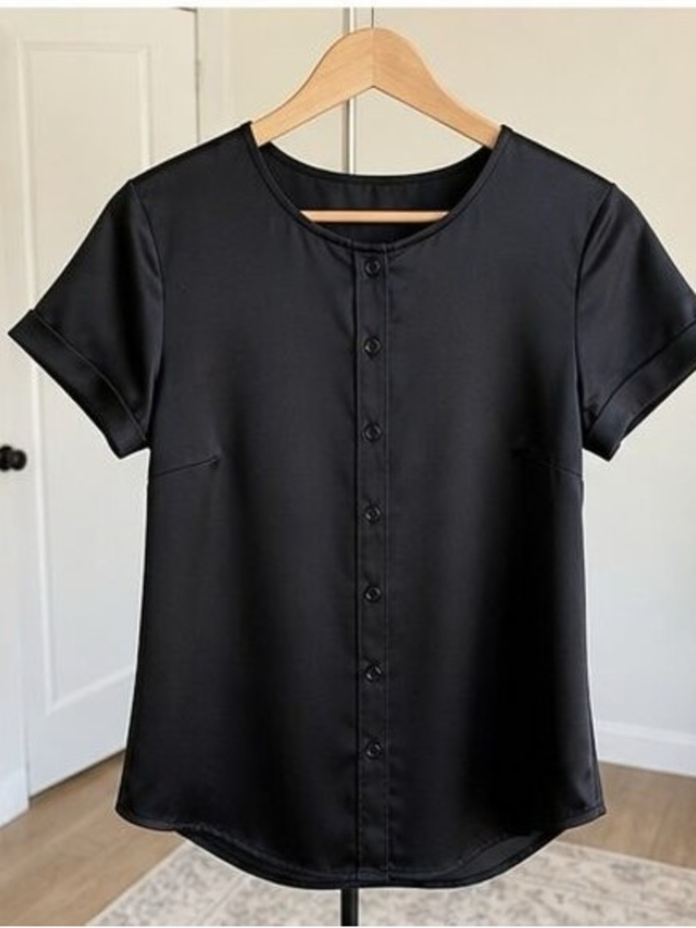 Classic Black Button-Front Women's Top